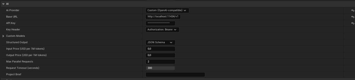 Custom (OpenAI-compatible) selected in Project Settings